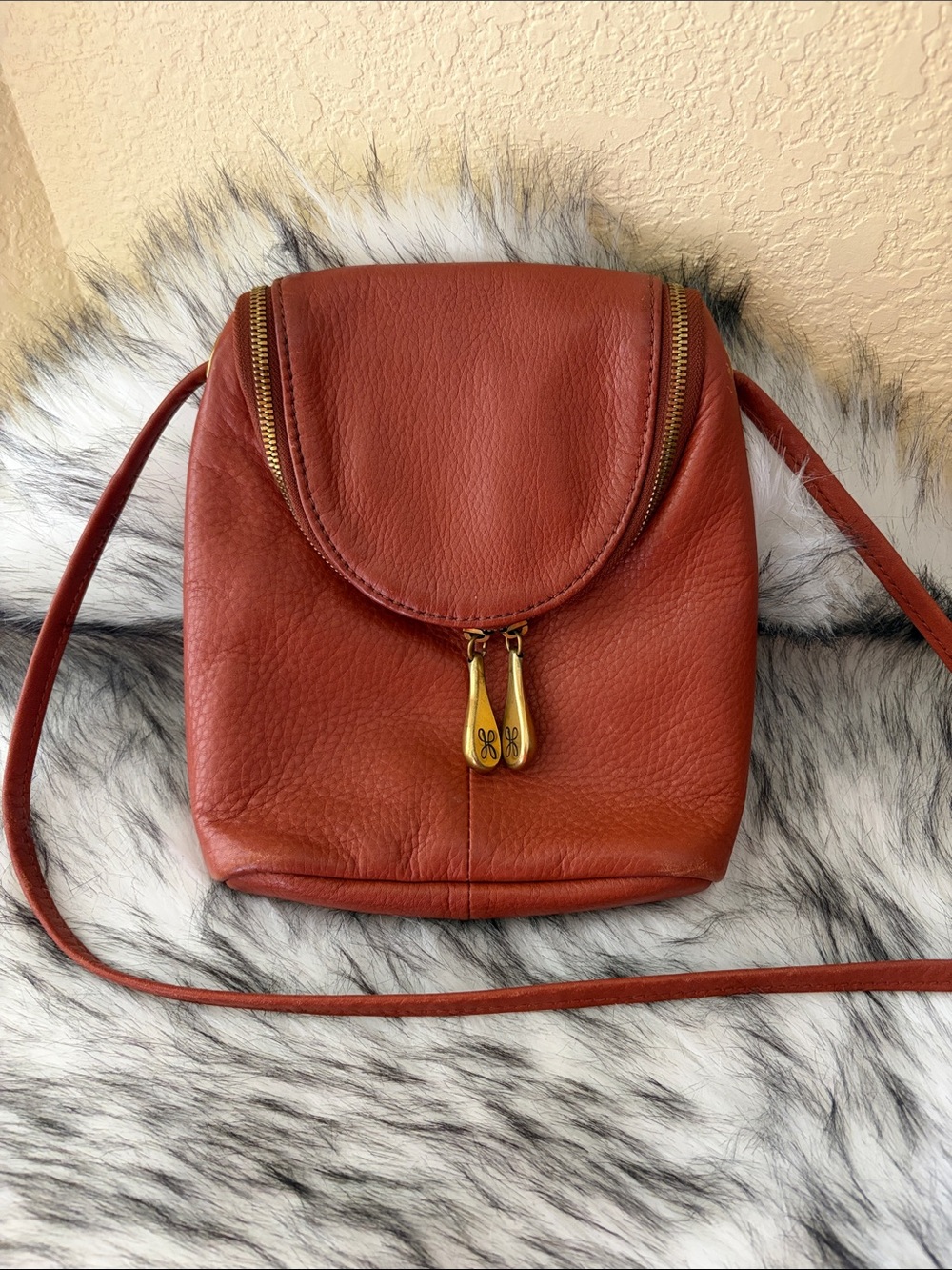HOBO Leather Crossbody in Rust Orange with Gold Hardware